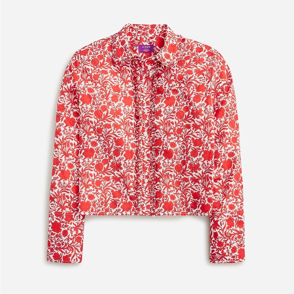 J.Crew with Liberty of London Fabric - Red White Floral Button Down Shirt Size 8
